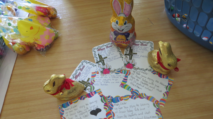 The Mini Vinnies team wrote cards with Easter blessings and wishes